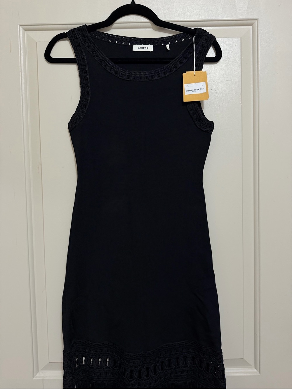 Sandro Black Sleeveless Crochet-Trim Mini Dress